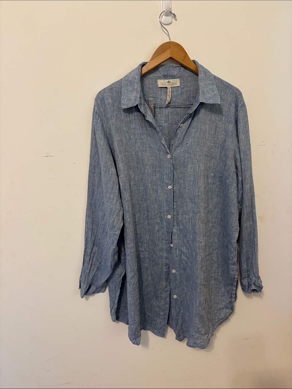 Light Blue Linen Tunic Button-Up Top